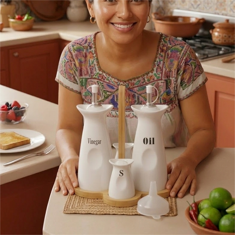 SET 4 PIEZAS VINAGRE/ACEITE/SALEROS